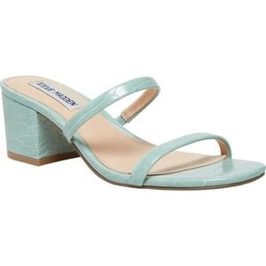 Steve Madden Issy Crock Embossed Block Heel Sandals Mint Green